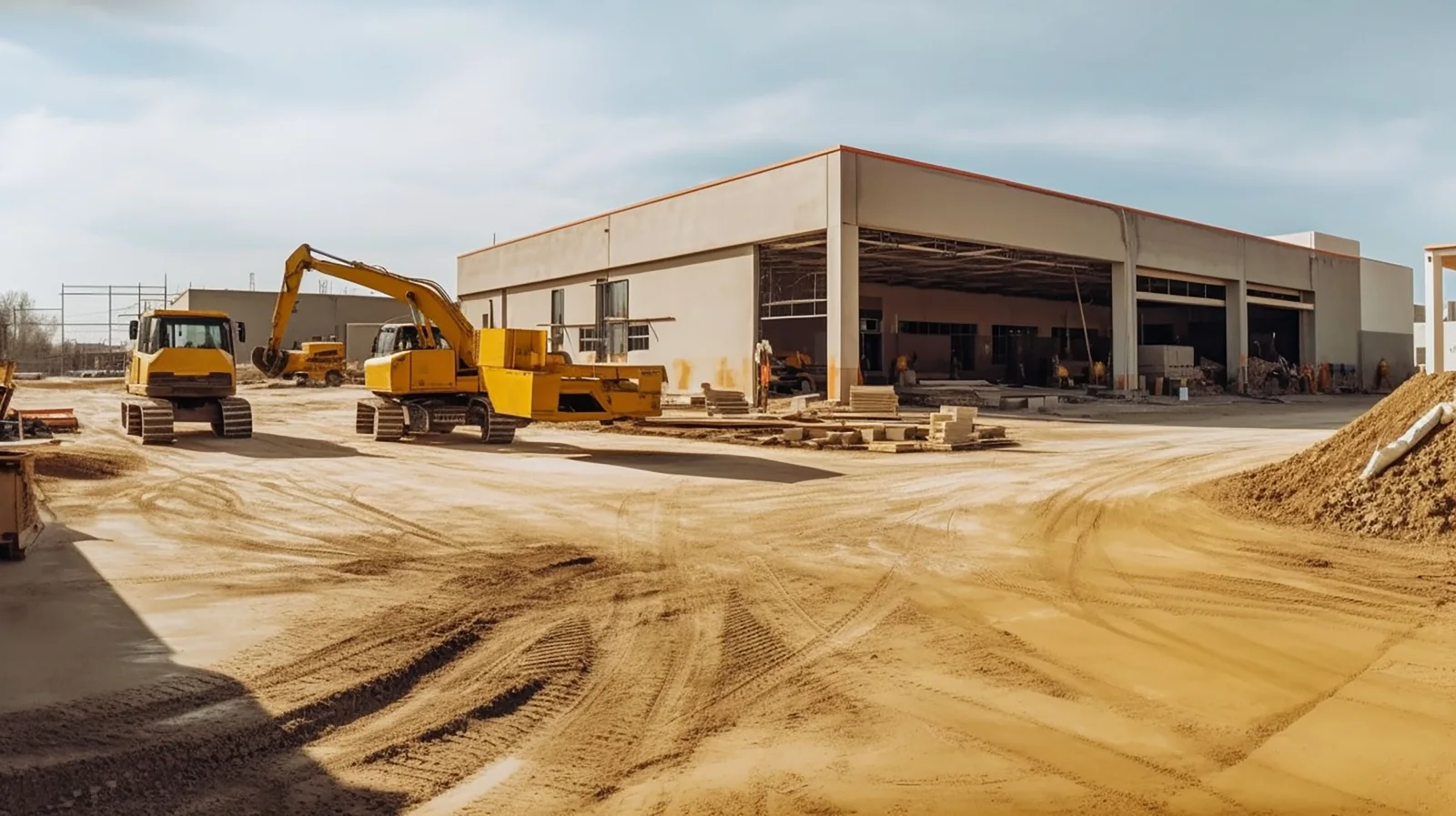 Edifício industrial em construção, imagem de enquadramento da história do grupo